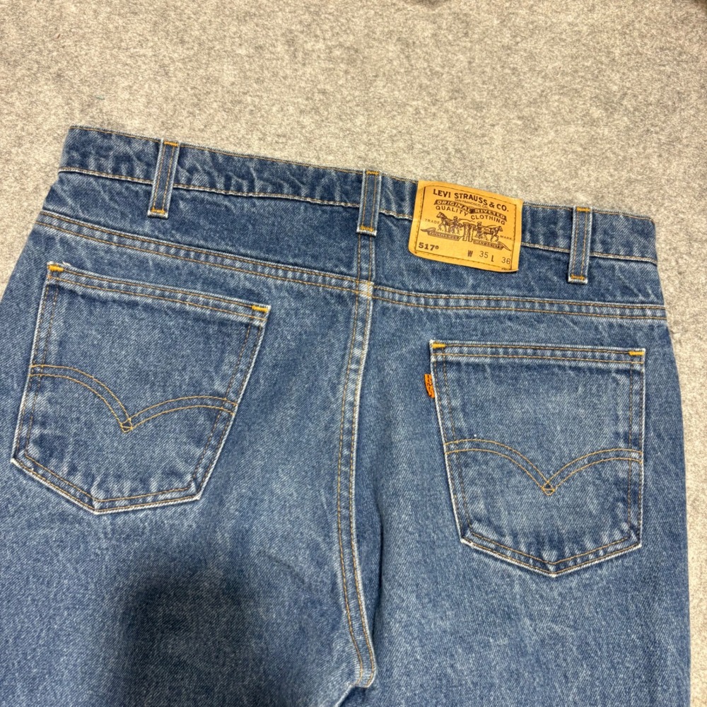 Levis 517 Orange Tab Mens Bootcut Jeans Blue Denim Made in USA W35 L36